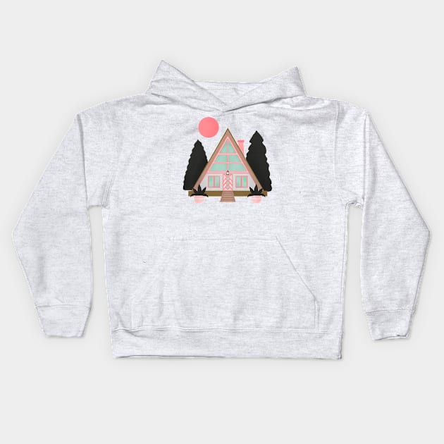 A-frame mid century modern cabin Kids Hoodie by Home Cyn Home 